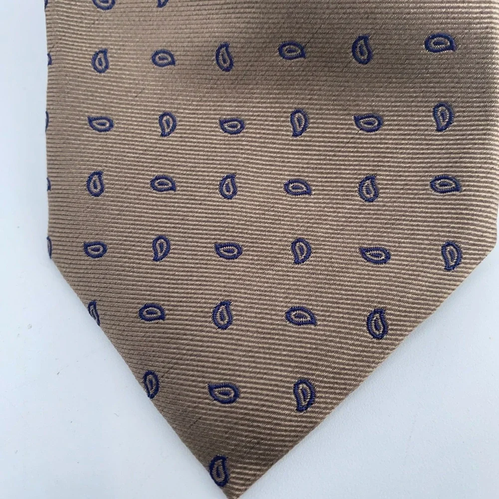 Eton Tie Mens One Size Brown Navy Paisley Silk Classic Luxury Necktie Italy Made